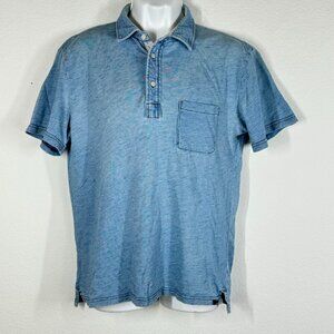 Faherty Men’s Polo Shirt Blue Indigo Dyed Short Sleeve Size M